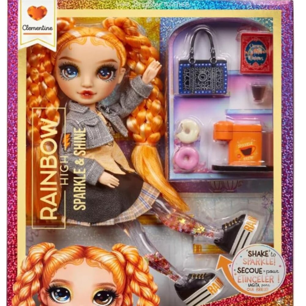 Rainbow High Sparkle And Shine Clementine 11" Doll Liquid Sparkles Legs Orange